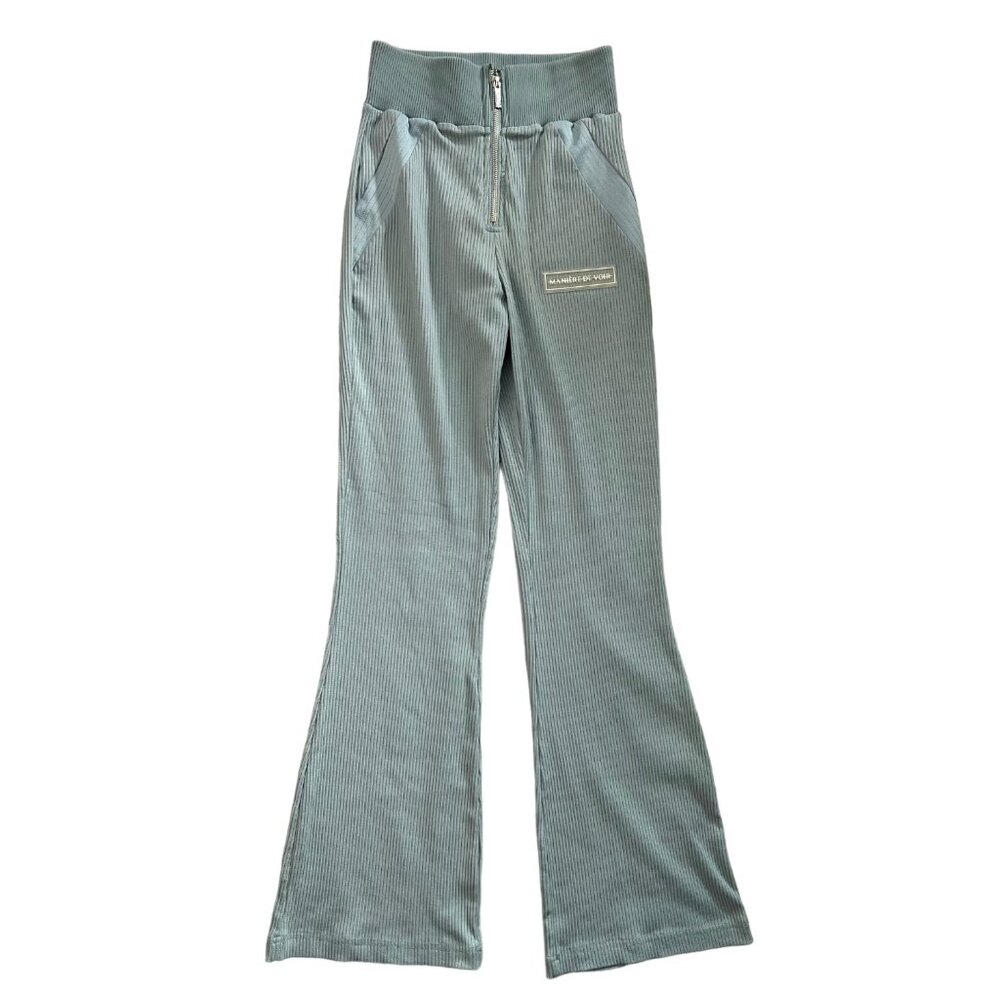 Maniere De Voir Women's Ribbed Flare‎ Pullon Pants Light Blue US 2 Lounge Comfy